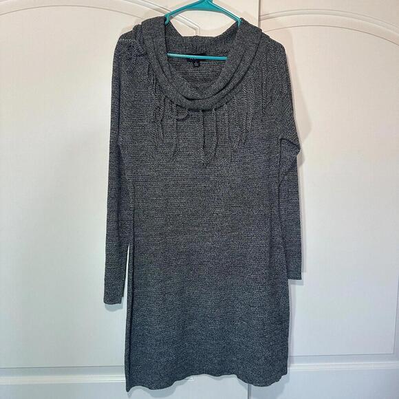 Vintage A. Byer Grey Sweater Dress Cowl Neck Fringe Mini Dress Comfy Size: Large - Picture 1 of 4